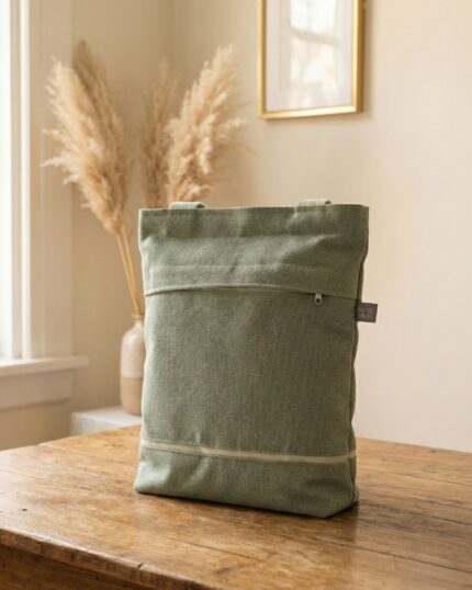 Totebag with zipper with zipper. Bossa de mà artesana feta a mà in Barcelona, with an original and timeless design that combines functionality and style. Made in a small workshop with quality fabrics and great care for details, is a unique piece designed for women who value craftsmanship and sustainable fashion. This bag is ideal for everyday use or to give a special touch to your looks. The interior is lined and has pockets to keep everything organized. It is made in limited edition, following local and responsible production criteria. A practical complement, elegant and with its own personality, created in Barcelona to offer you a different alternative to conventional fashion. bossa de mà artesana, bossa feta Barcelona, bossa original per dona, sustainable fashion Barcelona, local craft product.